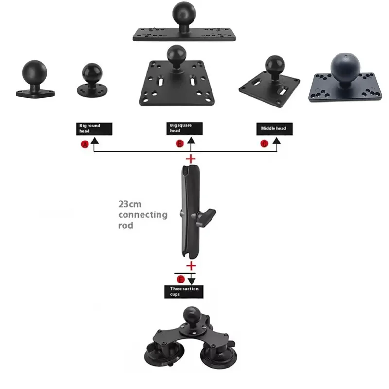 

1.5 Inch Ballhead Suction Cup Combo 23cm Double Socket Arm for Motorcycle Camera Truck Boat Yacht Pad Bracket