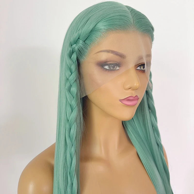 Mint Green Lace Front Wigs for  Women 26 Inches Long Straight 13*4 Nature Looking Synthetic Lace Front Wig for Cosplay Pelucas