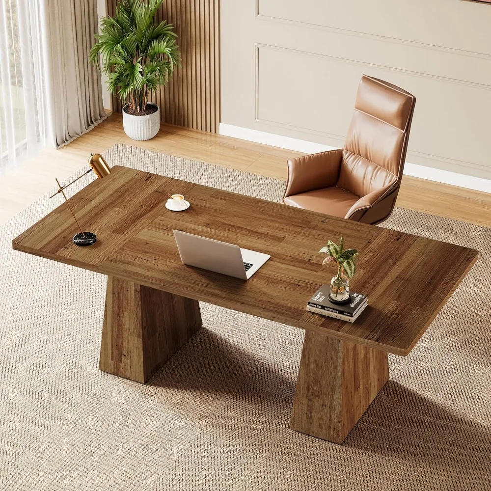 63-Inch Executive Desk, Modern Office Computer Desk with Sturdy Double Pedestal, Large Study Writing Table Simple Wor