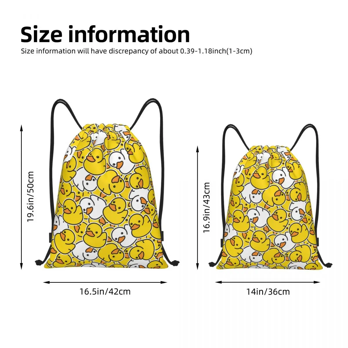 Cute Duck Pattern Ducky Cartoon Drawstring Backpack Sports Gym Sackpack Animal String Bag for Hiking