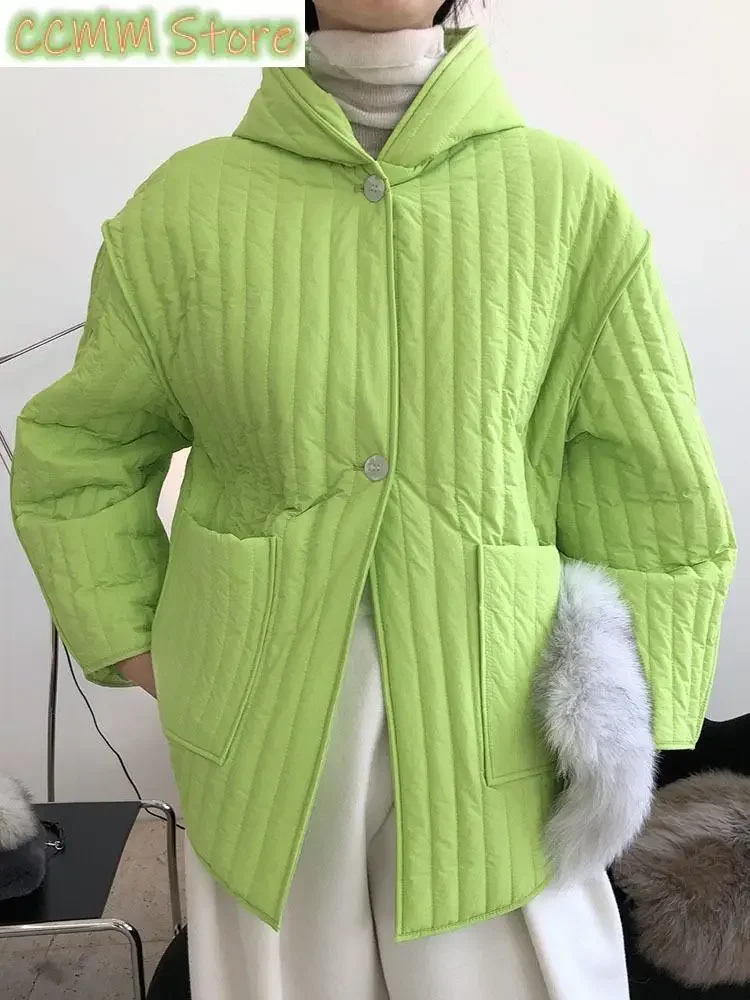 Hooded Green Big Size Cotton-padded Coat Long Sleeve Loose Fit Women Parkas Fashion Tide New Autumn Winter