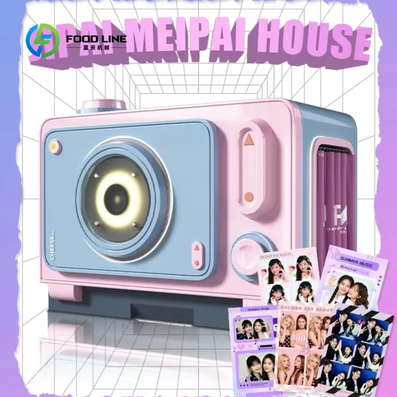 Customized LED Camera Themed Self-Service Photo Booth, Pastel Enclosure Kiosk for Wedding, Party & Event Photo Services