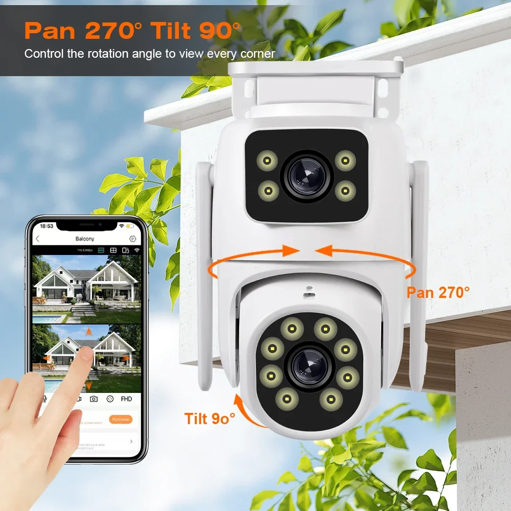 Telecamera IP di sicurezza wireless esterna 4K 8MP HD Dual Lens Telecamera PTZ esterna Wifi Telecamera di sorveglianza stradale con tracciamento automatico iCsee