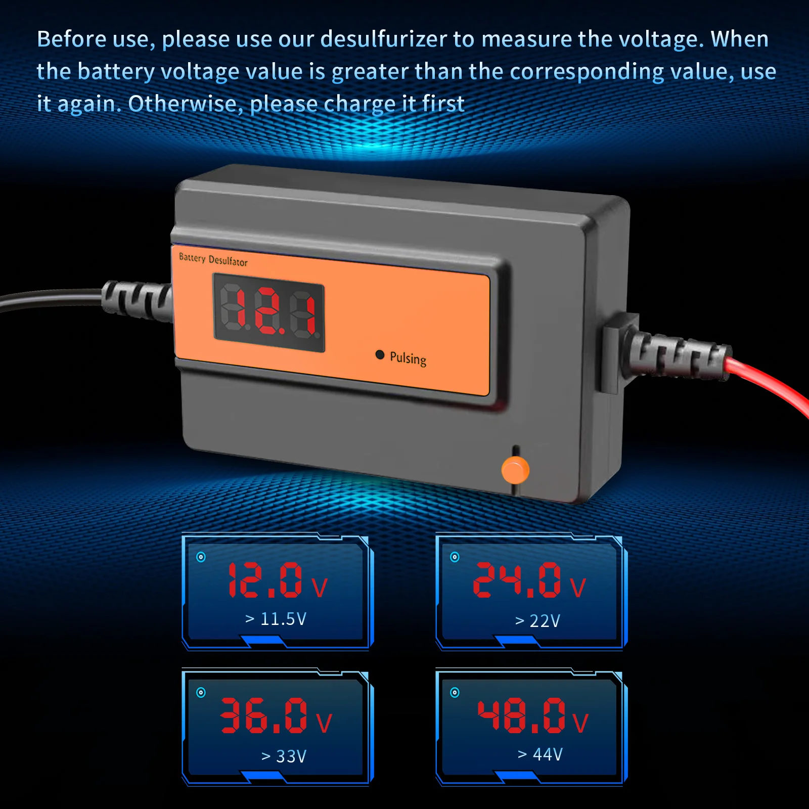 4A Battery Desulfator，Battery Maintainer Designed for Cars, Trucks, Motorcycles, ATV, Boats, RV Battery, for 12V,24V,36V,48V