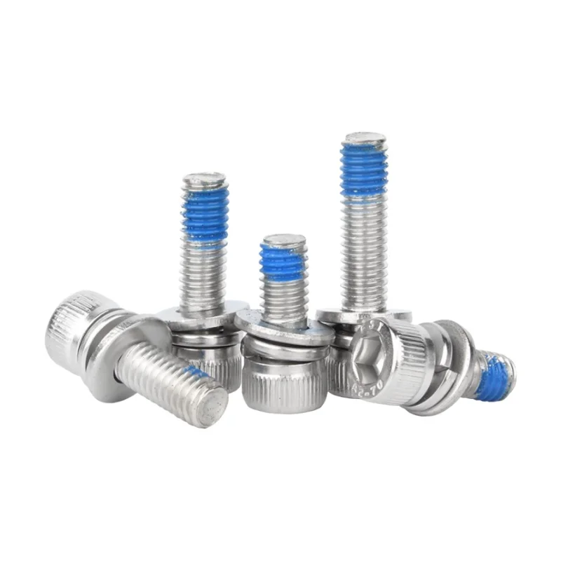 304 Stainless Steel M2 ~ M8 Hexagon Socket Screw Cylindrical Head Anti-Loosening Triple Combination Dispensing Screws