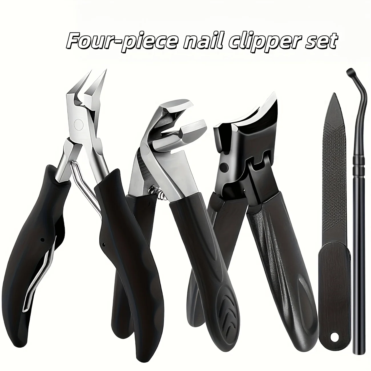4/5pcs Stainless Steel Professional Foot Care Kit Nail Care Set That Includes a Nail File, Cuticle Nippers, Black Handle Design