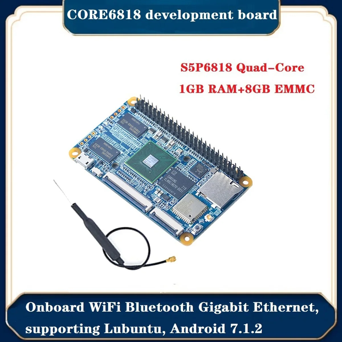 안테나 포함 개발 보드, 코어 1G, 8G, EMMC, WiFi, BT 기가비트 이더넷 포트, Lubuntu, 안드로이드 7.1.2, CORE6818, S5P6818