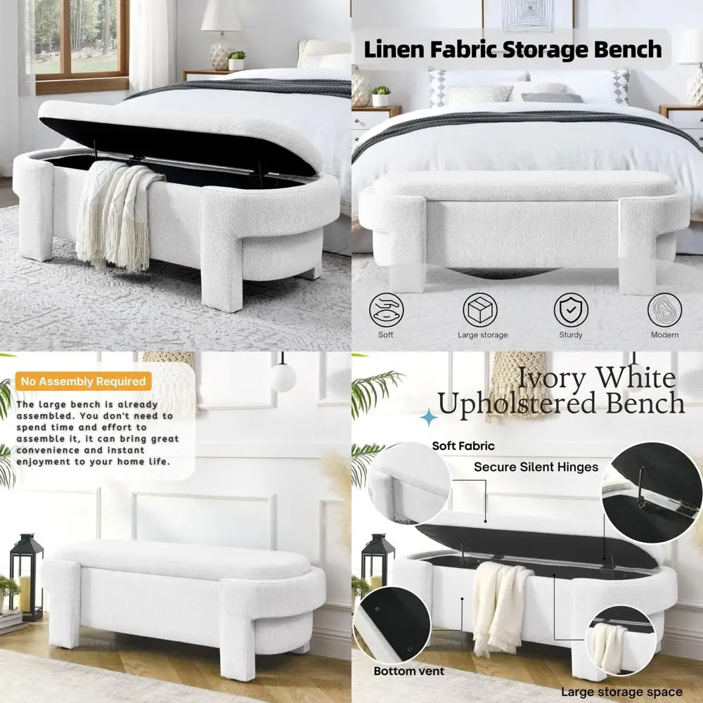 

Large Oversized Linen Fabric Storage Ottoman Bench for Living Room, End of Bed Storage Solution
