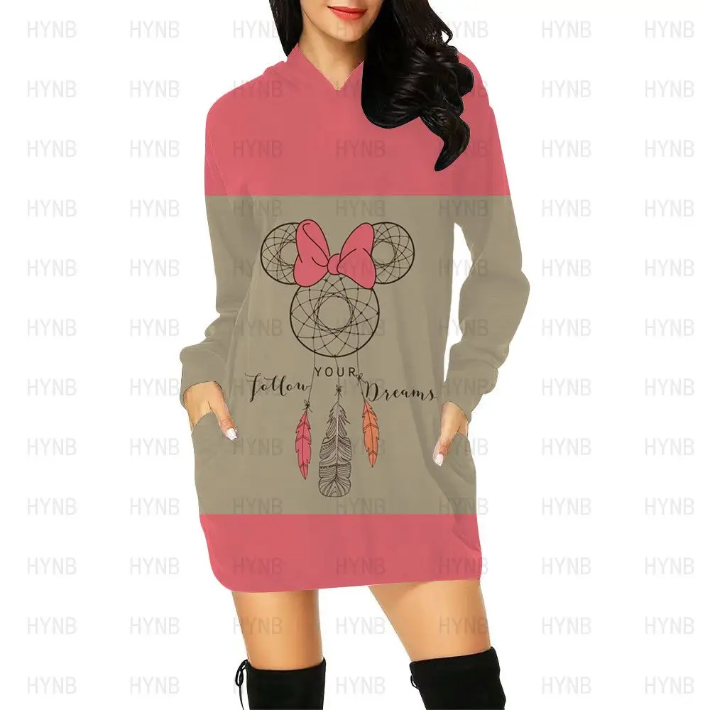 Dresses for Women 2022 Minnie Mouse Elegant Mickey Sexy Dress Long Sleeves Woman Clothes Sweater Dress Hoodie Mini Prom Disney