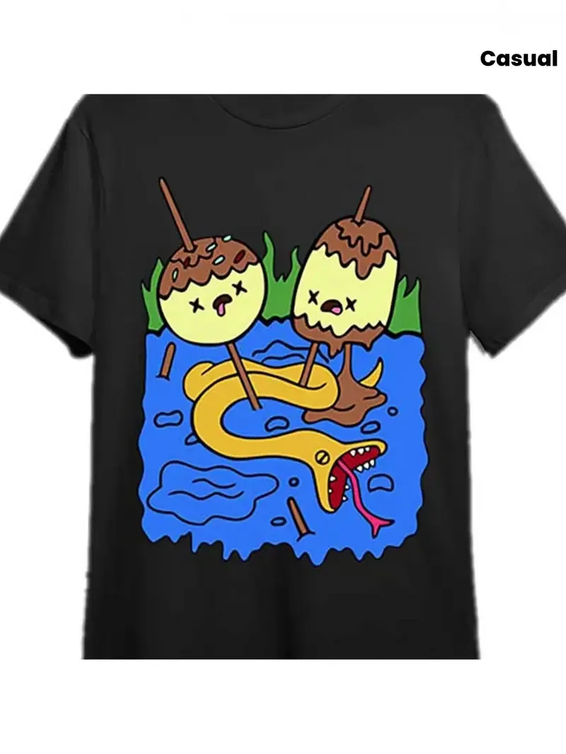 

[Adventure Time Tee] Men's Casual Adventure Time Black T-Shirt | Short Sleeve Cr
