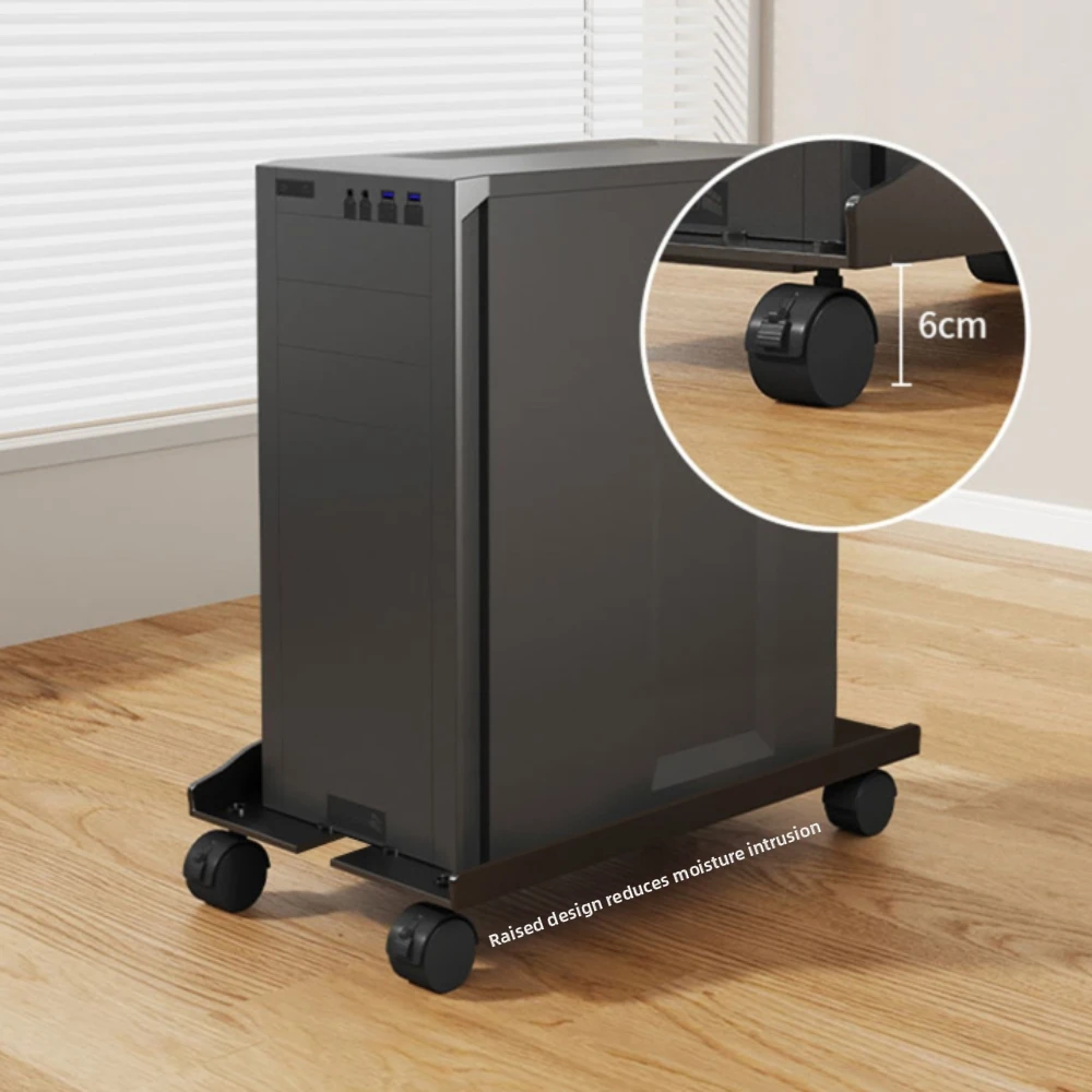 Mobile Carbon Steel PC Stand 7.87-10.43in 4 Caster Wheels Mobile CPU Stand Gaming PC Holder Floor and Carpet Use