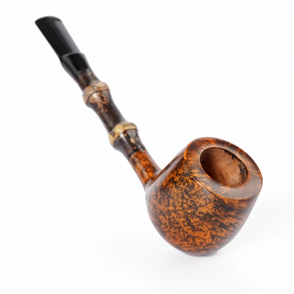 MUXIANG Handmade briar Wood Tobacco Pipe Long straight handle bamboo pipe 3mm pipe channel Father's Day gift pool type