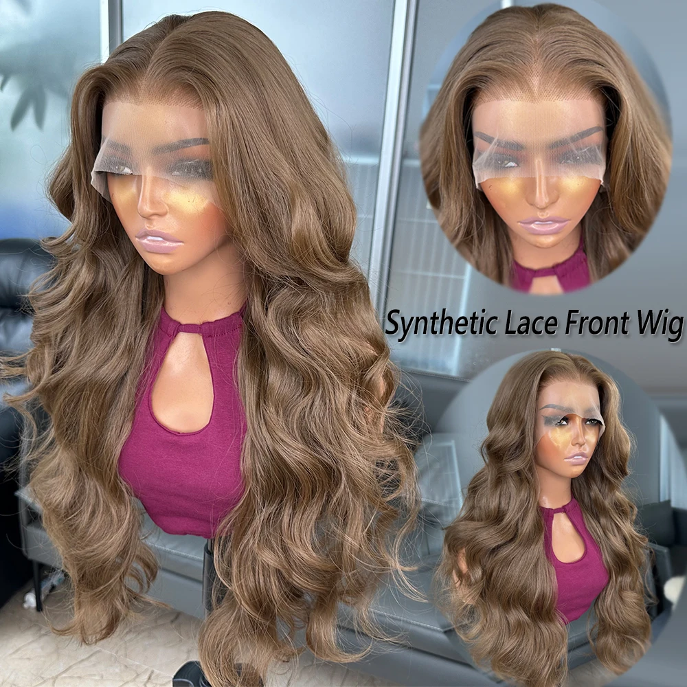 

10# Brown Heat Resistant Body Wave Wig Natural Hairline 13x6 Glueless Futura Synthetic Lace Front Wigs for Women Deep Part