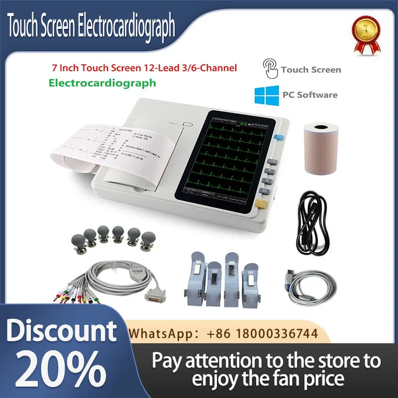 7 inch touch screen ECG301 /ECG601 Digital 3/6 Channel 12 Leads ECG/EKG Machine Electrocardiograph Optinal Workstation software