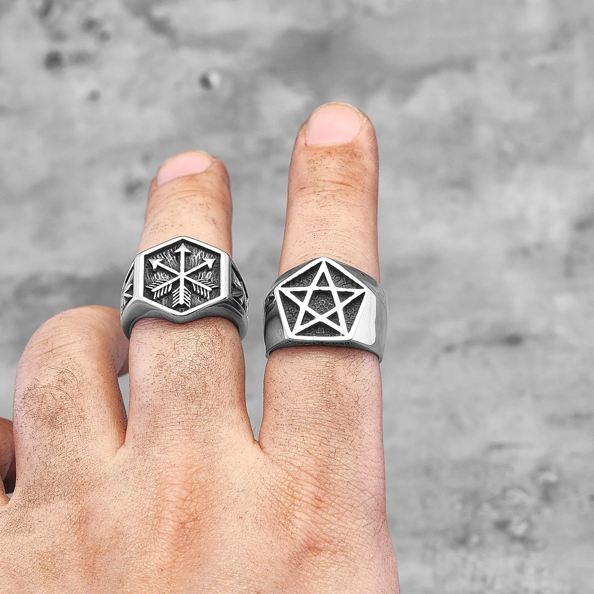 Simple Pentagram Stainless Steel Mens Rings Punk Charm Unique Amulet for Male Boyfriend Biker Jewelry Creativity Gift Wholesale
