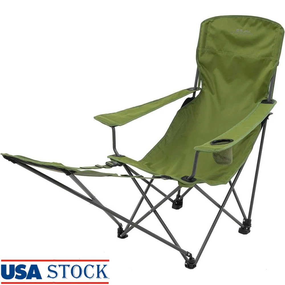

Durable Folding Camping Chair with Footrest Adjustable Armrests Portable Outdoor Lounge Chair Compact Steel Frame Lightweight