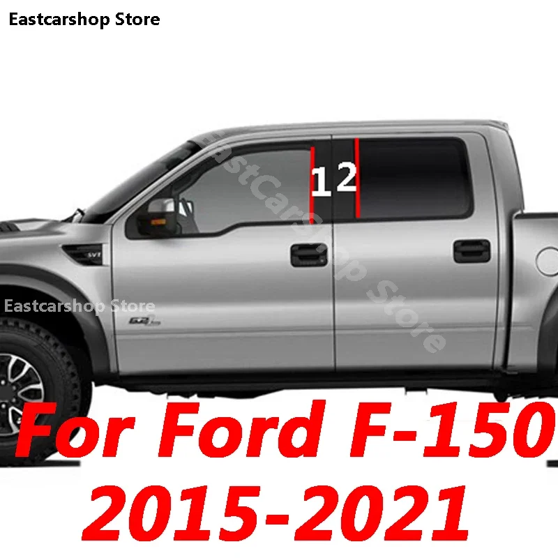 

For Ford F150 F-150 2015-2021 Car Glossy Black Door Central Window Middle Column Strip PC Pillar Accessories Cover