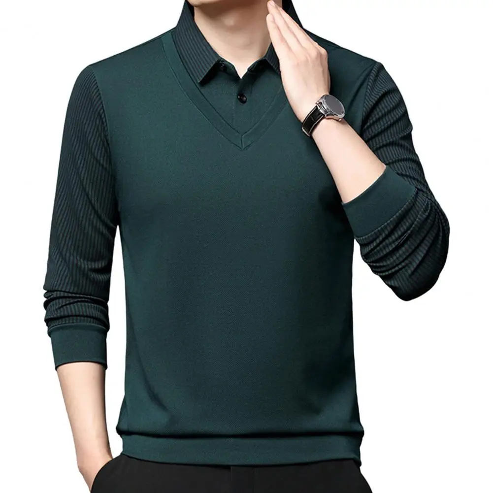 Men Plush Lined Top Plush Lined Formal Business Shirt for Mid-aged Turn-down Collar Office Wear Winter Top