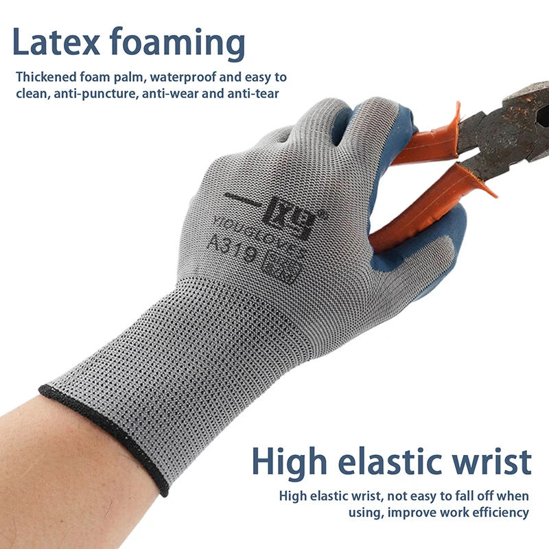 1Pair Working Gloves Latex Embossed Labor Protection Gloves Elastic Wear-resistant Breathable Construction Household Gloves