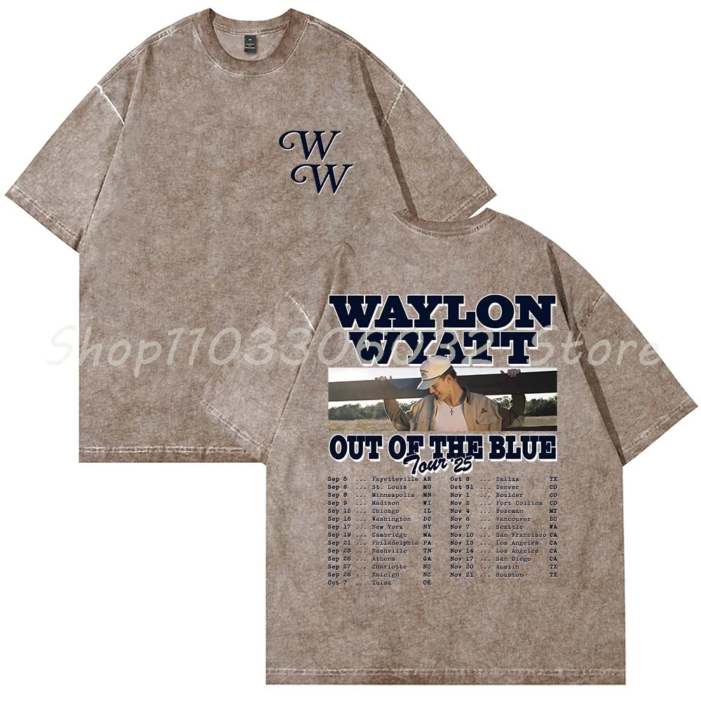 تي شيرت Waylon Wyatt Out of the Blue Tour 2025 Merch تي شيرت قطني مغسول تي شيرت للنساء والرجال بأكمام قصيرة تي شيرت بياقة دائرية