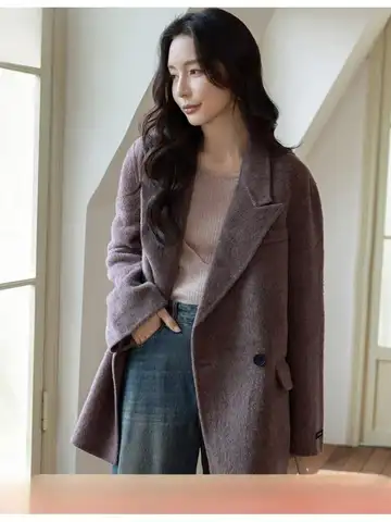 Chaqueta corta de lana de Alpaca para mujer de oficina, abrigos de lana holgados y elegantes que combinan con todo, Otoño e Invierno 2025