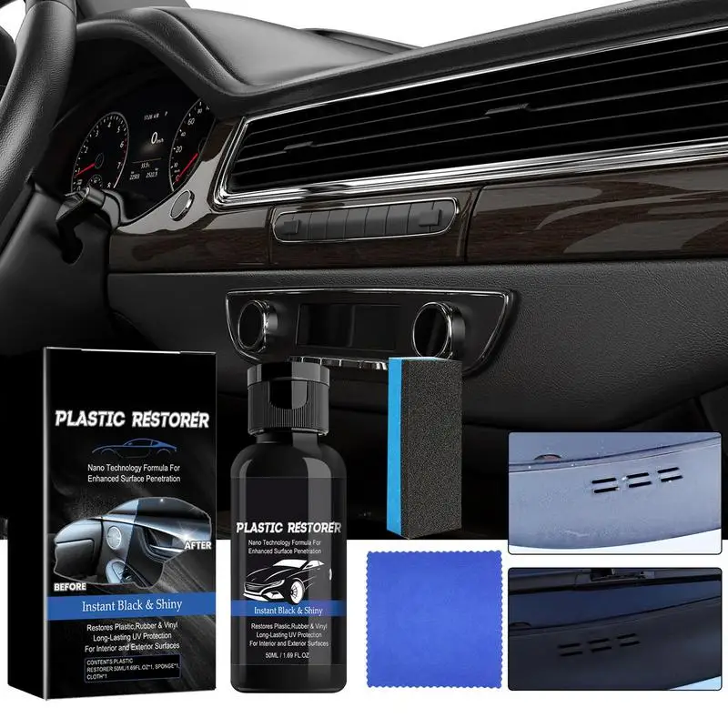 

50ML Plastic Restorer Car Plastic Parts Refurbish Agent with Sponge Long Lasting Revitalizing Coating Agent for Car Detailing