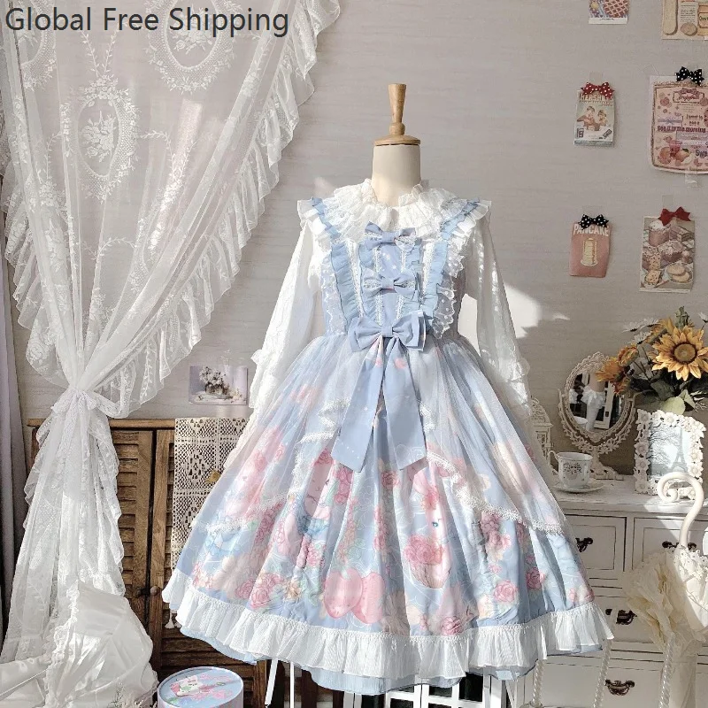 Sweet Lolita Dress With Floral And Bunny Motifs Jsk Dress With Bow Detail Sleeveless Lace Ruffled Cute Girl's Halter Dress 2026