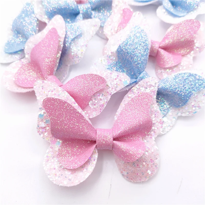 20Pcs 6.5CM Shiny Fabric Bowknot Applique For DIY Baby Hair Clip Hat Headwear Crafts Patches Decor Ornament Clothing Accessories