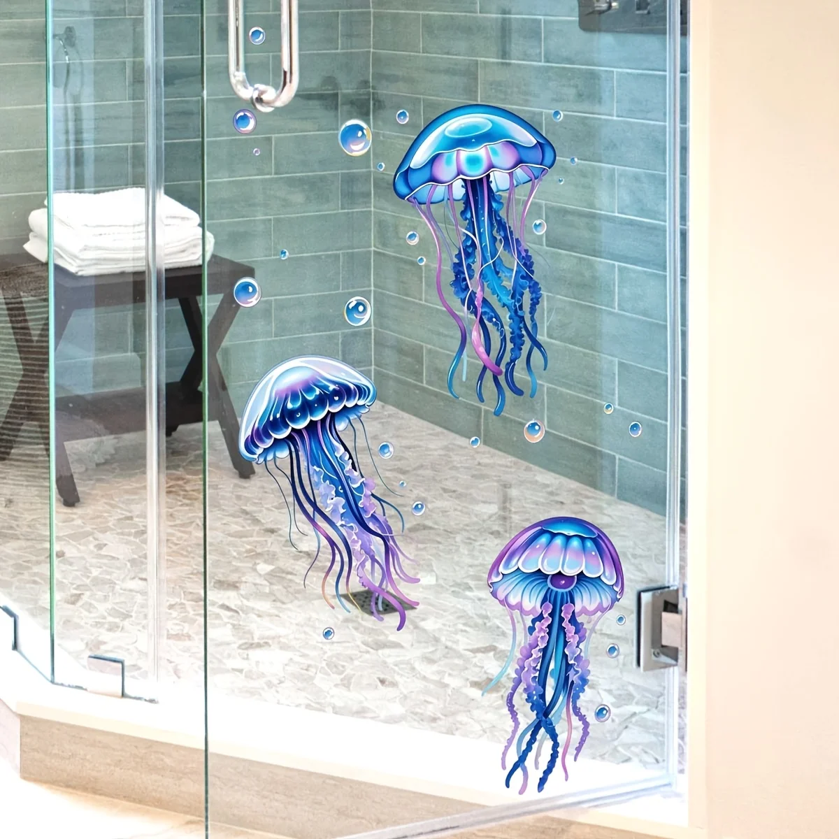 1pc Blue-Purple Jellyfish Marine Wall&Window Sticker,Self-Adhesive Decorative Sticker,Suitable for Bathroom,Kids Room,LivingRoom