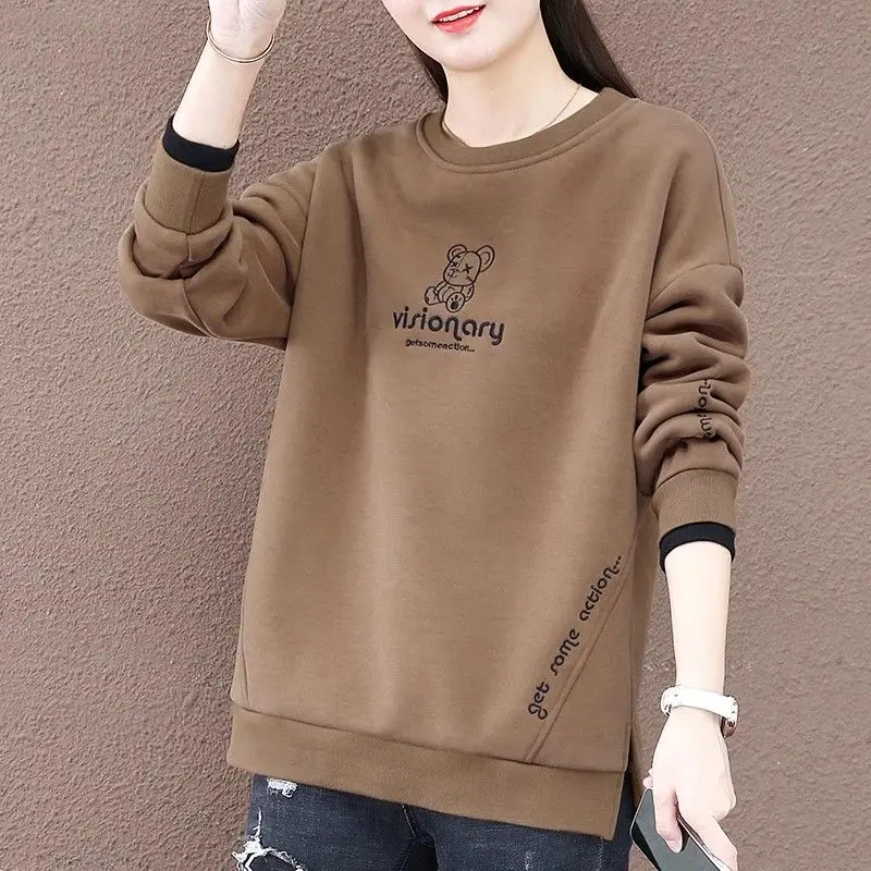 Autumn Winter Letter Cartoon Round Neck Lantern Long Sleeve Screw Thread Women's Clothing Casual Pullover Office Lady Tops