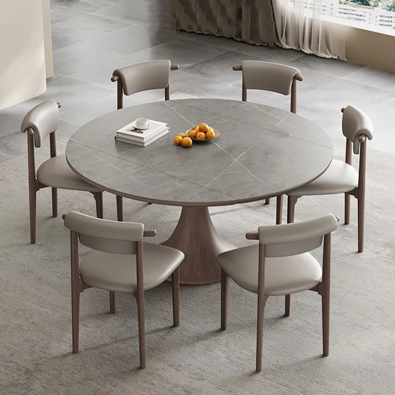 

Nordic rock slab dining table square variable round table retractable modern simple solid wood square circle dual-purpose stretc