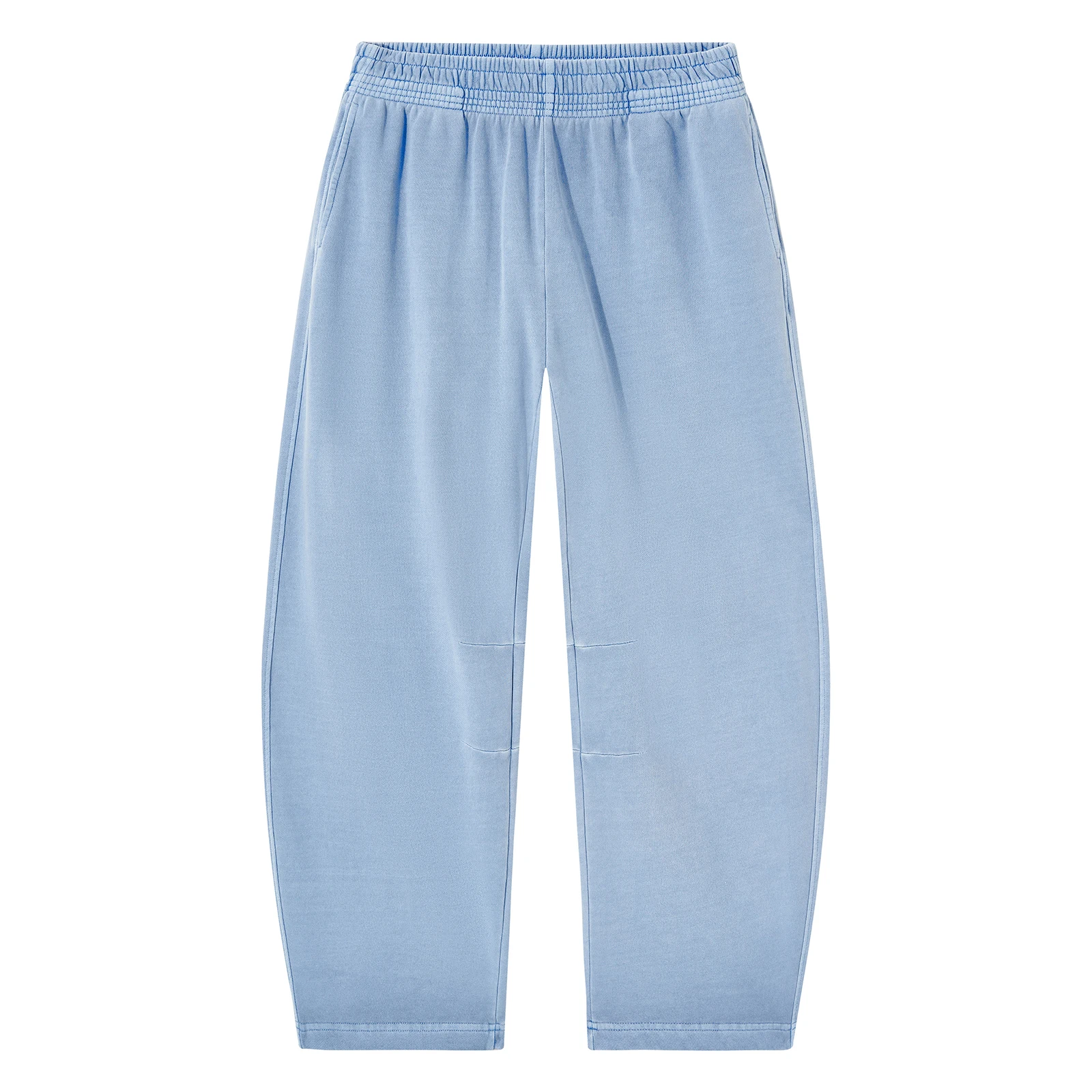 Cotton Looped Curved Knife Pants Blue Vintage Washed Barrel Sweatpants Clean Fit Elastic Waist Wide-leg Sweat Pants for Men