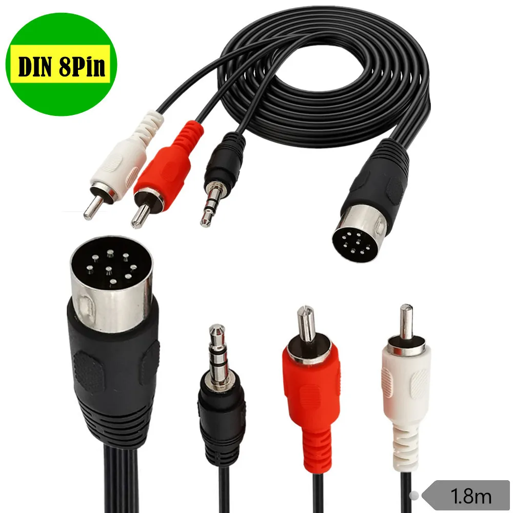 6FT MIDI DIN 8pin 8-Pin DIN To 2RCA Male /3.5mm Audio 8 Pin DIN/RCA Cable 1.8m