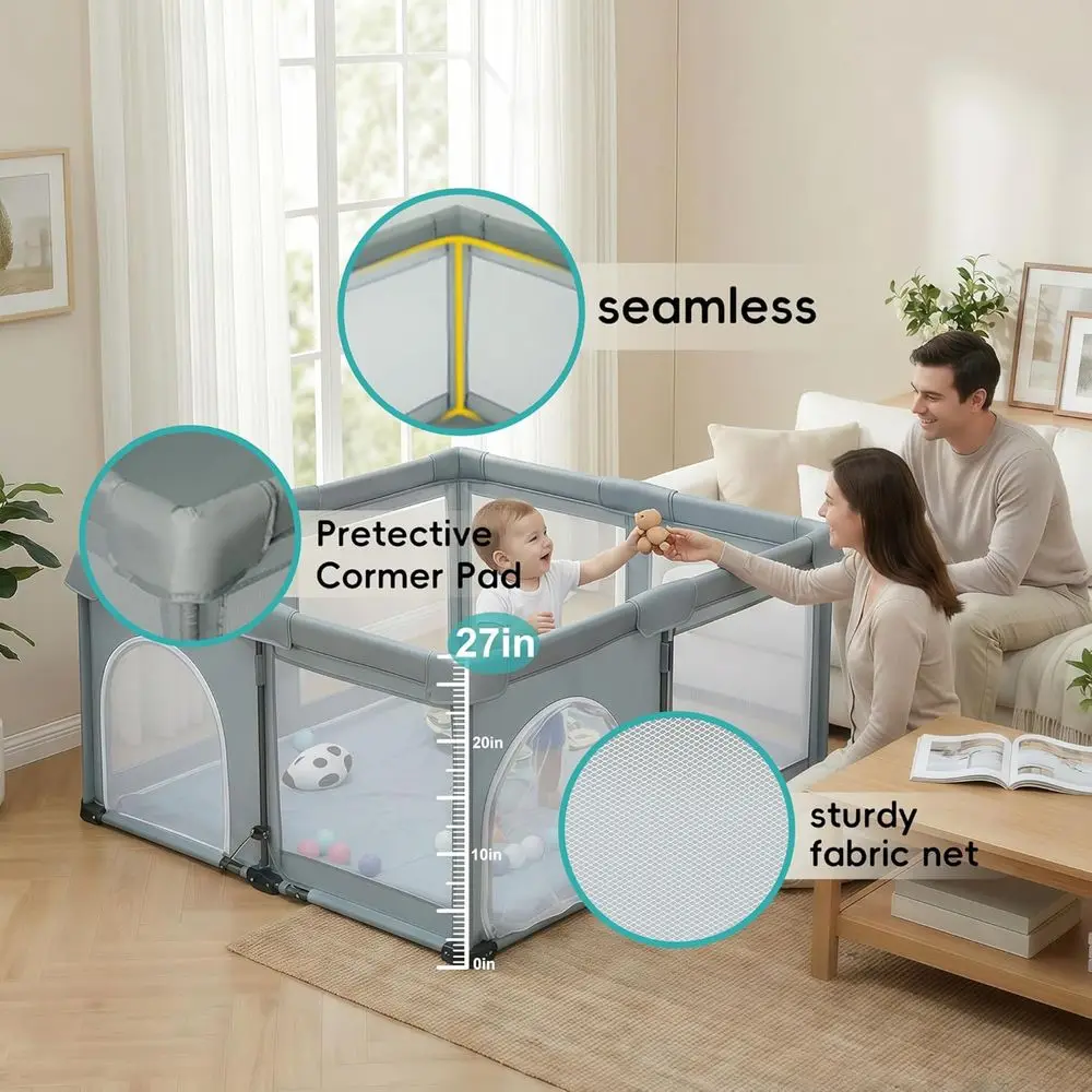 روضة أطفال محمولة قابلة للطي للرضع والأطفال الصغار، 59 × 71، للاستخدام الداخلي/الخارجي، رمادي بارد #6