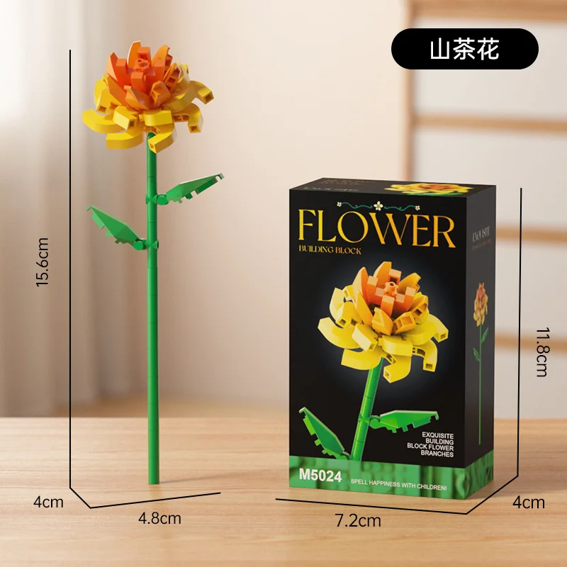 

M5024 Camellia Flower Bouquet Building Blocks Mini Micro Bricks DIY Artificial Eternal Flora Home Decor Construction Toy Gift