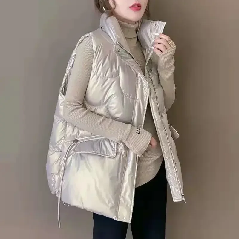 

Новинка 2023 года, пуховый хлопковый жилет для женщин, осенне-зимний легкий жилет, повседневные свободные куртки, пальто, женские модные парки без рукавов