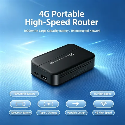 TIANJIE 4G Lte Sim Card Router Unlocked Pocket Wifi Modem Wifi 6 10000mAh 32 User Wireless Network Adapter Portable Hotspot