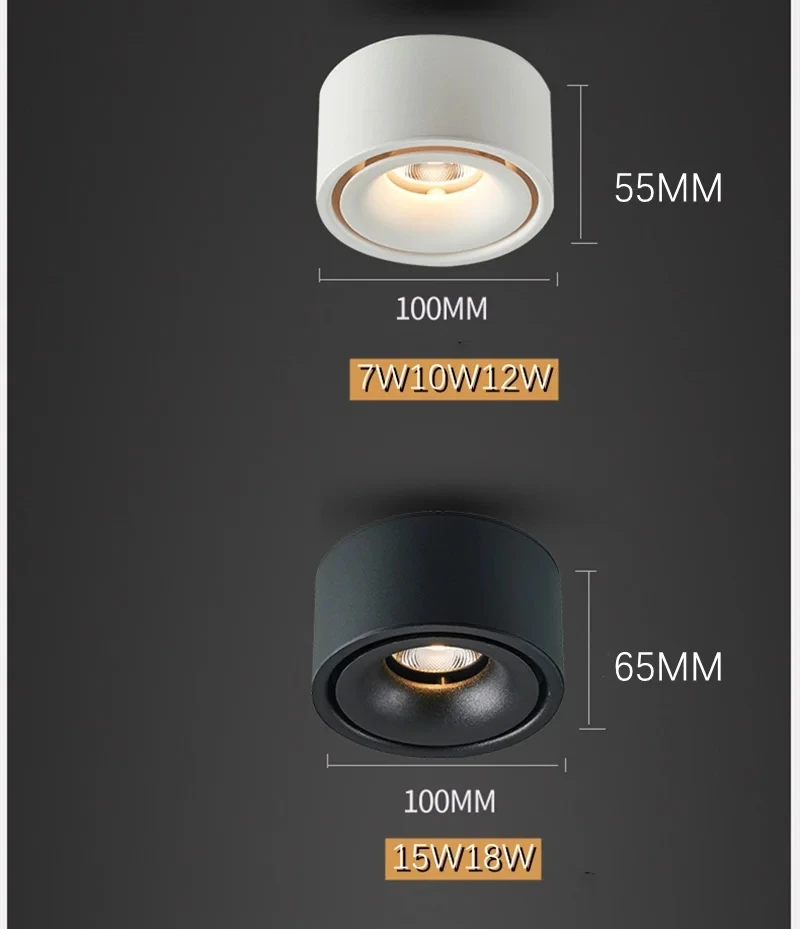 Round Light  Led COB Ceiling Spotlight 9W/12W Lliving Room Surface Mounted Lampa Downlight AC110V 220V Spot