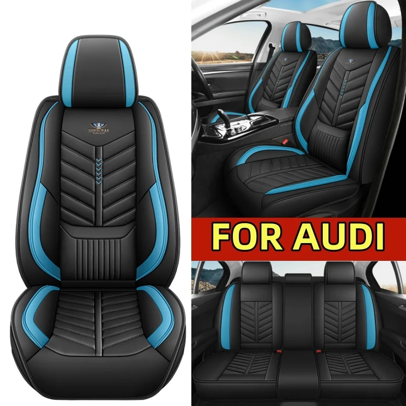 غطاء مقعد السيارة لأودي من الجلد الصناعي، مريح للخصر، مجموعة كاملة من 5 مقاعد، غطاء مقعد مقاوم للاهتراء