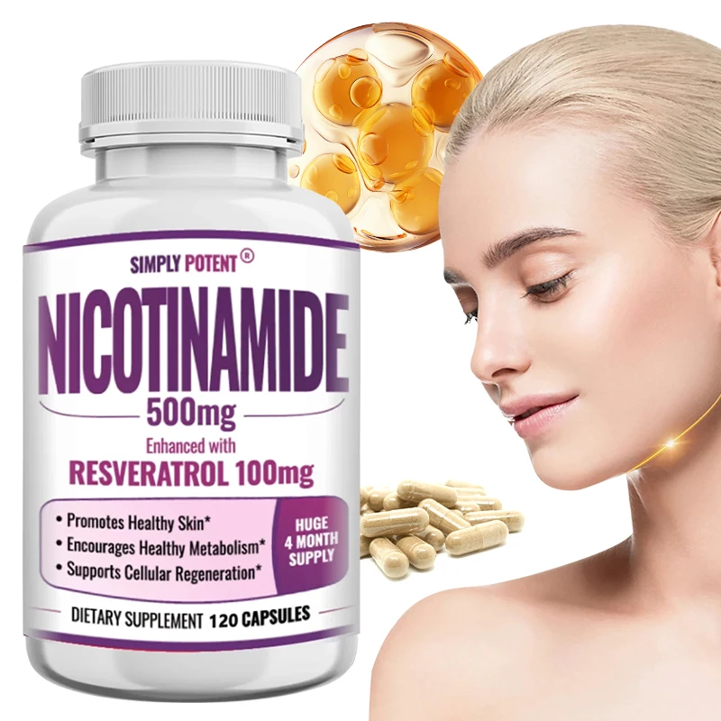 Niacinamide 500 Mg, Resveratrol 100 Mg - 120 Veggie Capsules - Vitamin B3 Supplement To Support NAD, Skin Cell Health and Energy