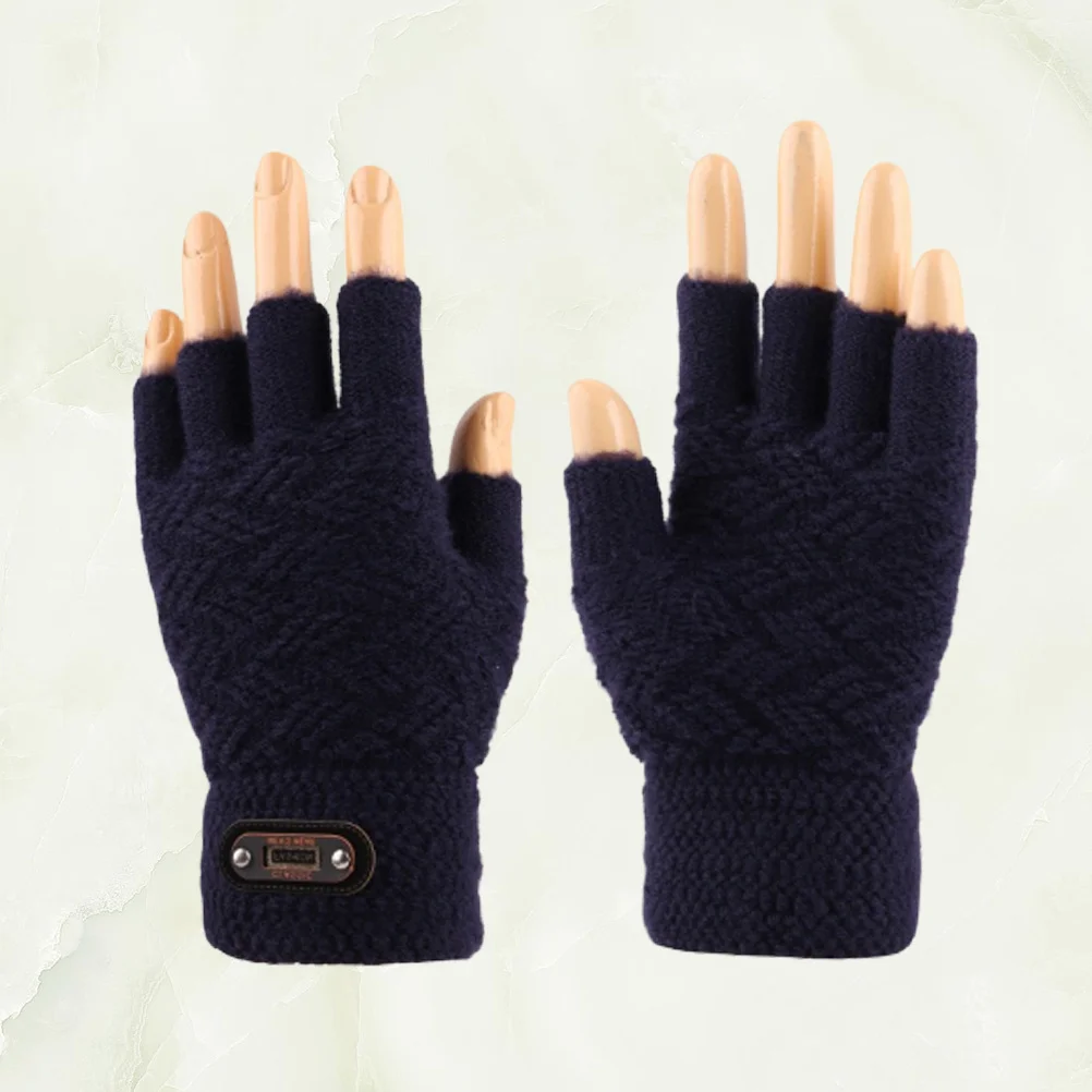 1 زوج الرجال محبوك شاشة تعمل باللمس الشتاء نصف اصبع قفازات يندبروف الدافئة في الهواء الطلق تجريب قفازات أمان البحرية الشتاء اكسسوارات #6