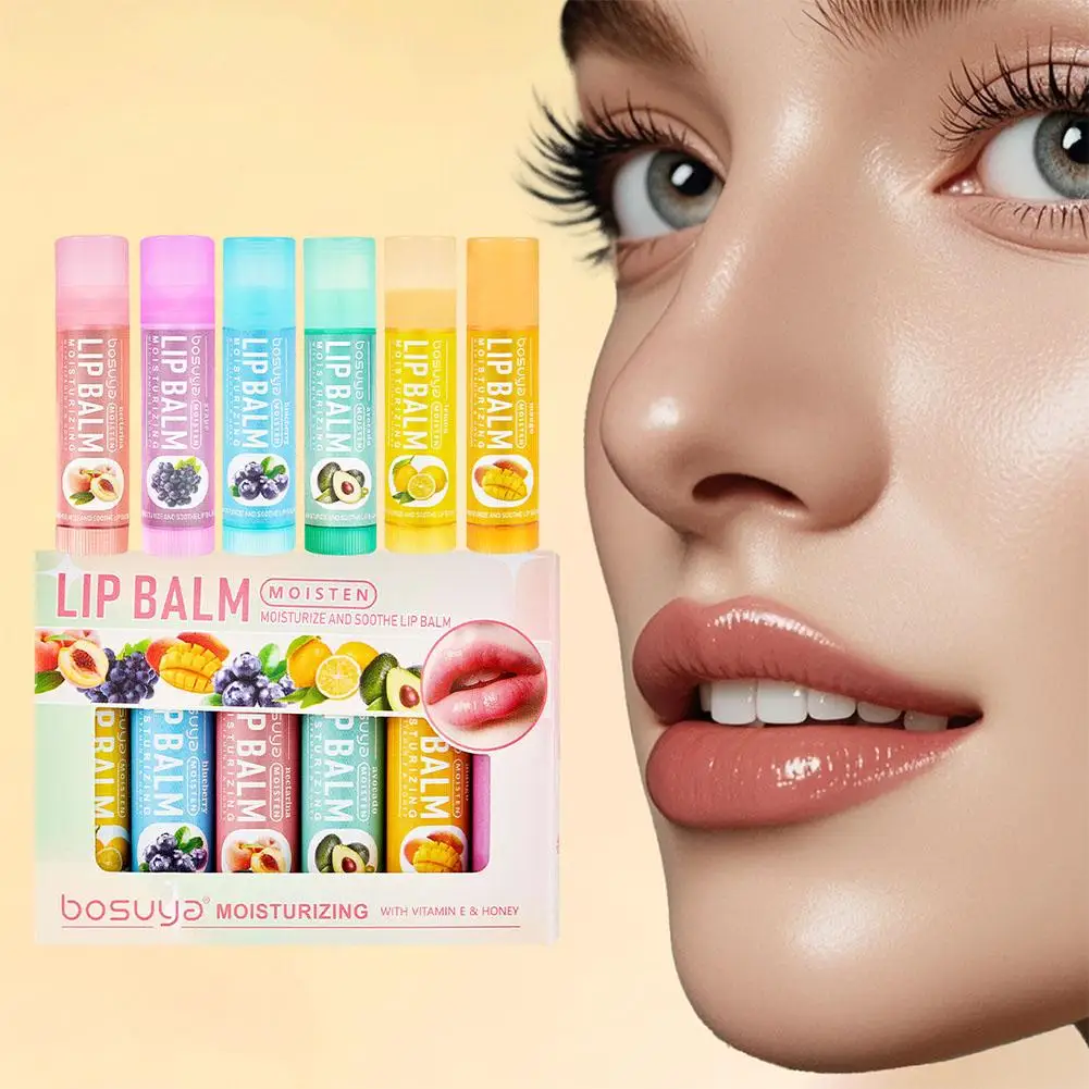 6-teiliges Lippenbalsam-Set mit verschiedenen Fruchtaromen - Feuchtigkeitsspendend, pflegend & beugt rissigen Lippen vor - Pflege für trockene Lippen & feine Linien – Detail 2