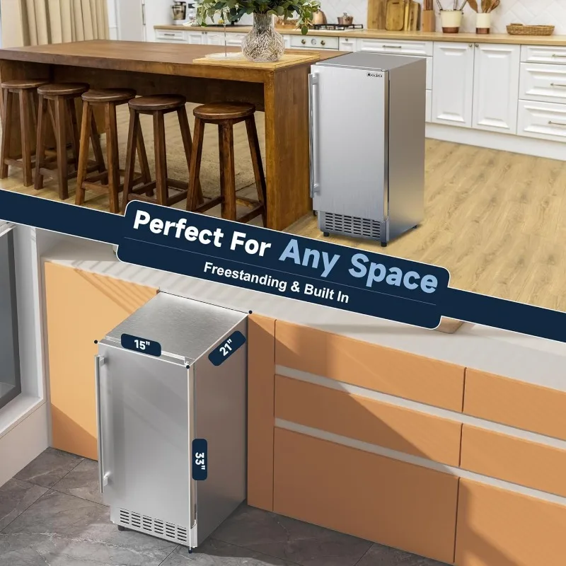 Under Counter Ice Maker Machine, Stainless Steel Built-in Freestanding Ice Maker for Commercial & Home Use, 80 Lbs/Day