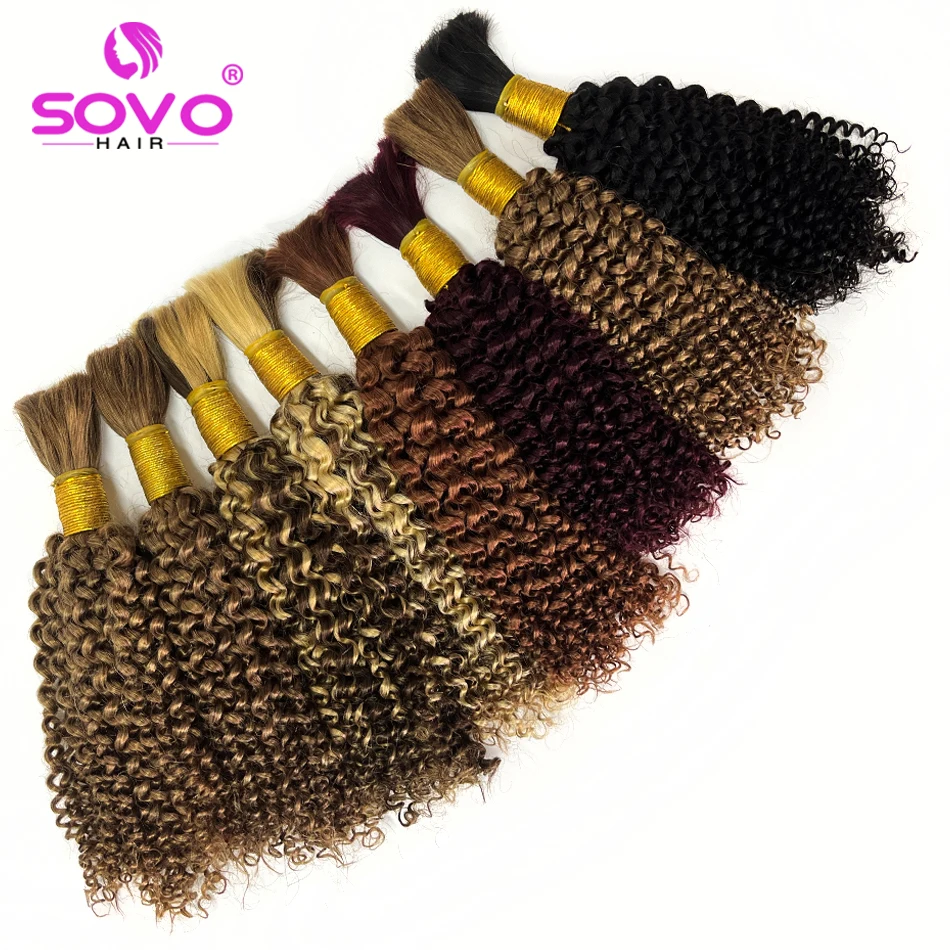 

Kinky Curly Human Hair Bulk Highlight Blonde Braiding Remy Hair Weaving No Weft Mongolian Afro Curly Hair Bulks Extensions