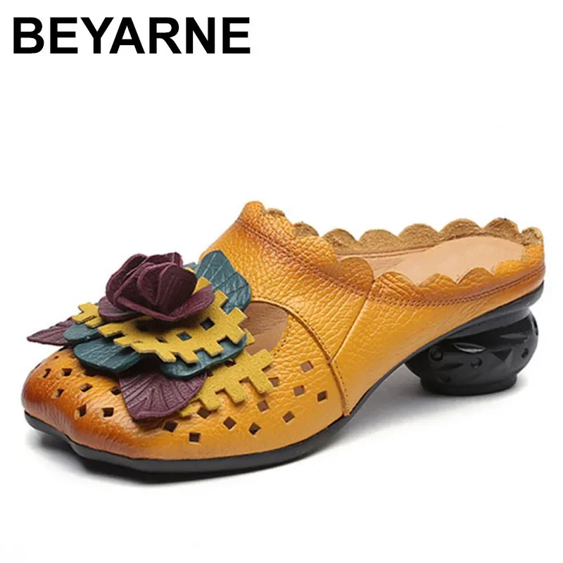 

BEYARNE Fashion Slippers Sandals Hollow Design Comfortable Summer Shoes Women Genuine Leather High Quality Shoes Designer Loafer