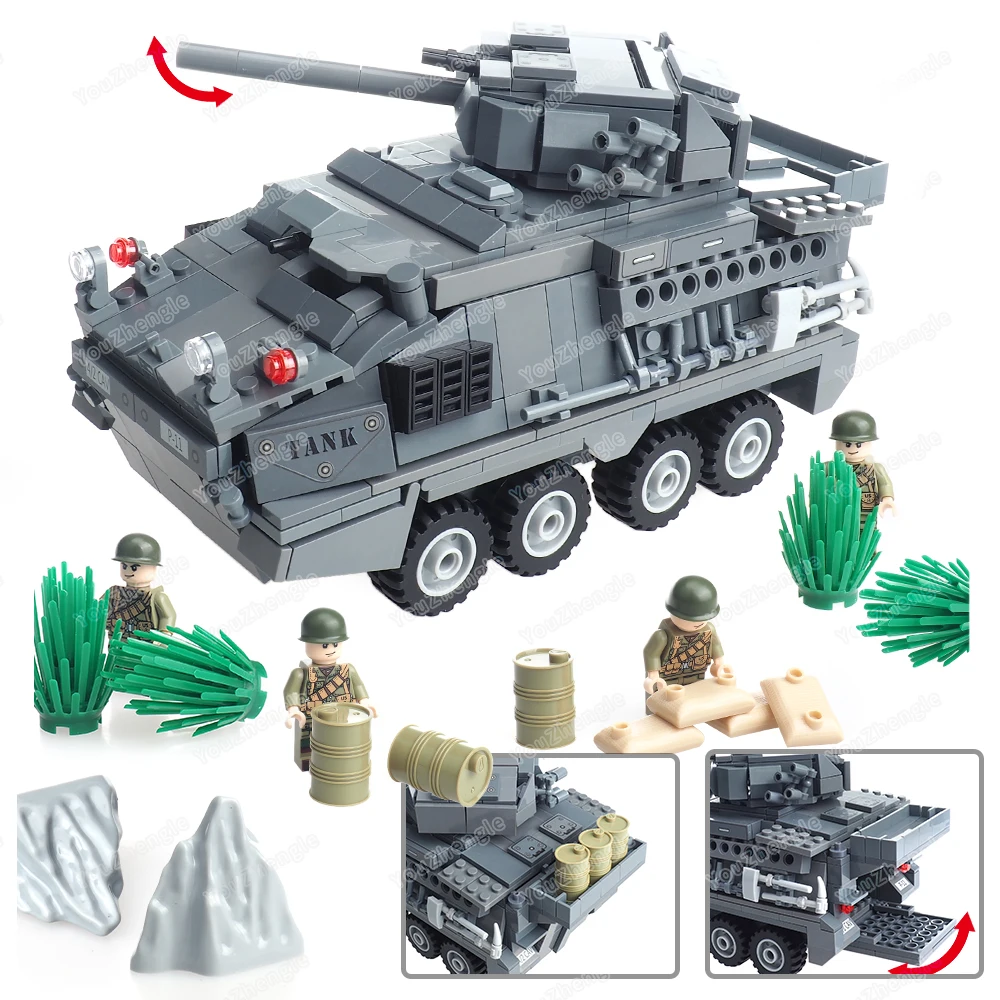 Dragoon infanterie M1296 bloc de construction de voiture de guerre assemblage MOC WW2 figurines armes militaires armure à roues scène modèle cadeaux garçon jouets