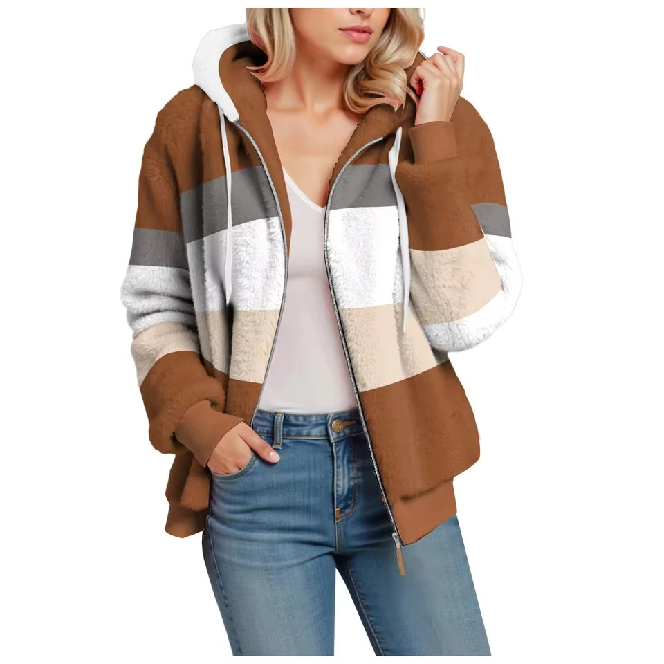 Women Fleece Sportswear Warm Zipper Hooded Overcoat Cardigan Casual And Comfortable Coat Oversized Hooded