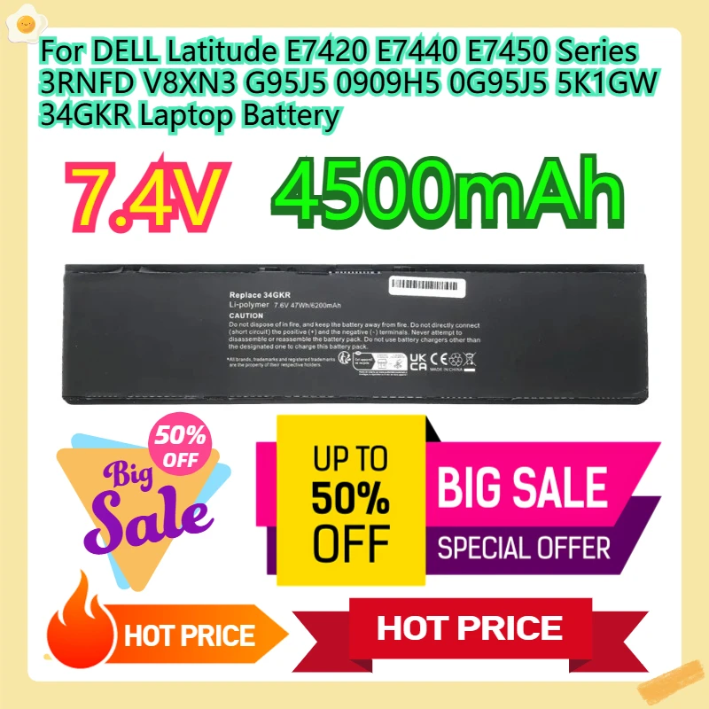 

For DELL Latitude E7420 E7440 E7450 Series 3RNFD V8XN3 G95J5 0909H5 0G95J5 5K1GW 34GKR Laptop Battery