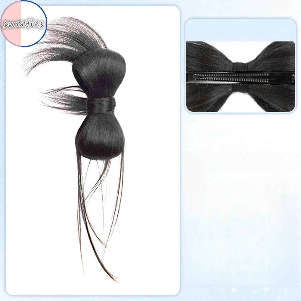 Synthetischer Perückenclip mit Schleife, Duttkopf, einteilig, niedrige Krawatte, Drachenbart, Klammerkopf, natürliche, flauschige Locken, Entenschnabel-Clip, Perückentasche