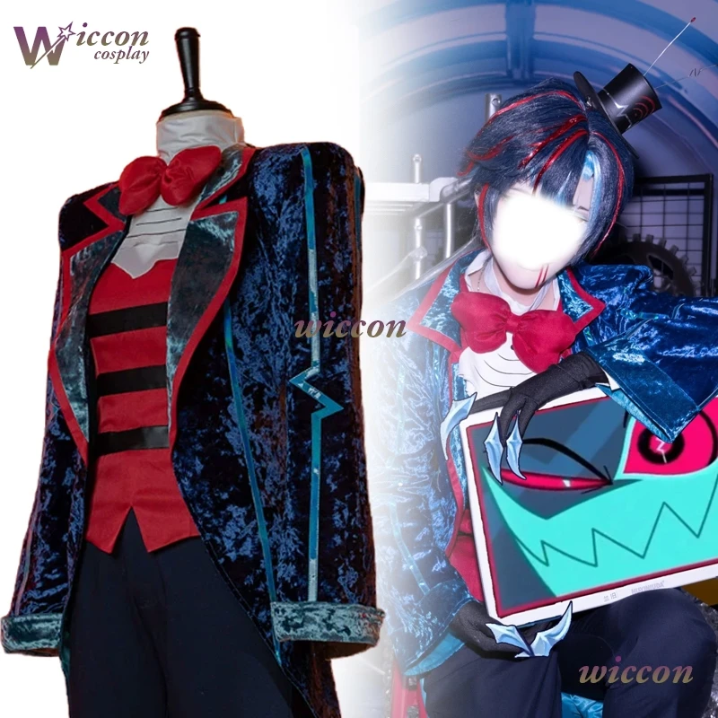 Hasbin Cosplay Hotel Vox Cosplay Kostüm Uniform Anzug Outfit Halloween Blau Rot Anzug Sparkle Karneval Weihnachten Kostüme Cosplay